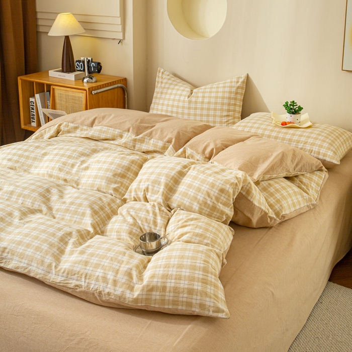 91家纺网 家纺一手货源 找家纺 优米家纺 2025新款色织全棉纯棉40支水洗四件套及床单系列-四件套 圣代咖