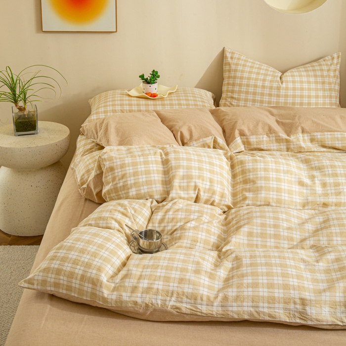 91家纺网 家纺一手货源 找家纺 优米家纺 2025新款色织全棉纯棉40支水洗四件套及床单系列-四件套 圣代咖