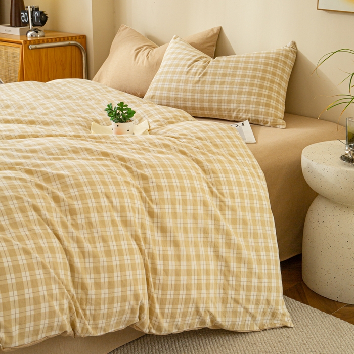 91家纺网 家纺一手货源 找家纺 优米家纺 2025新款色织全棉纯棉40支水洗四件套及床单系列-四件套 圣代咖