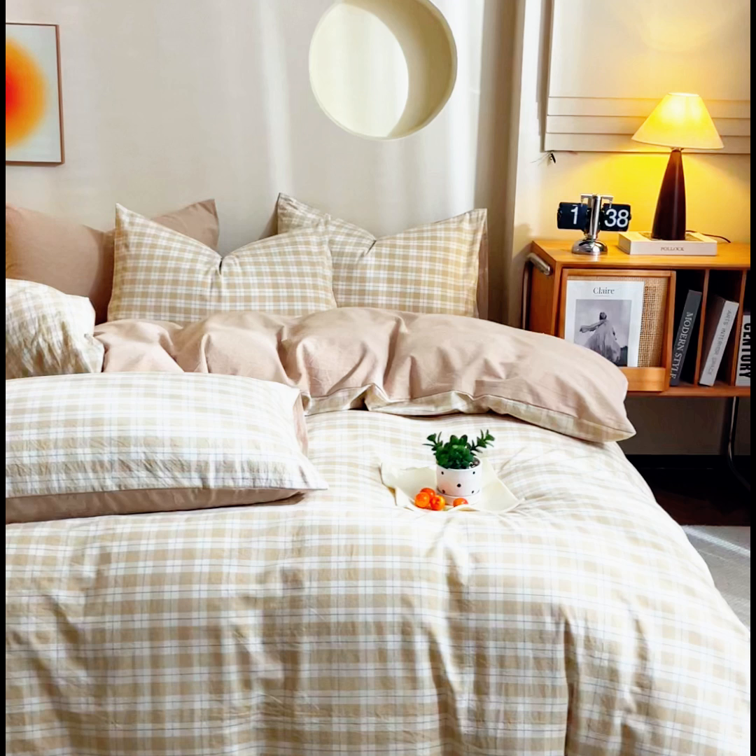 91家纺网 家纺一手货源 找家纺 优米家纺 2025新款色织全棉纯棉40支水洗四件套及床单系列-四件套 圣代咖