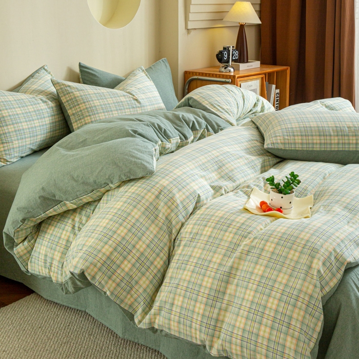 91家纺网 家纺一手货源 找家纺 优米家纺 2025新款色织全棉纯棉40支水洗四件套及床单系列-四件套 西瓜格