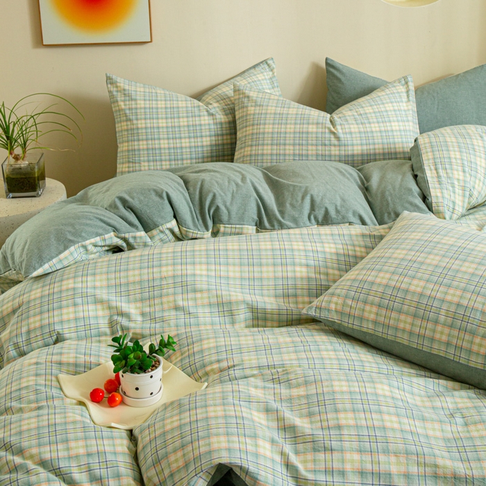 91家纺网 家纺一手货源 找家纺 优米家纺 2025新款色织全棉纯棉40支水洗四件套及床单系列-四件套 西瓜格