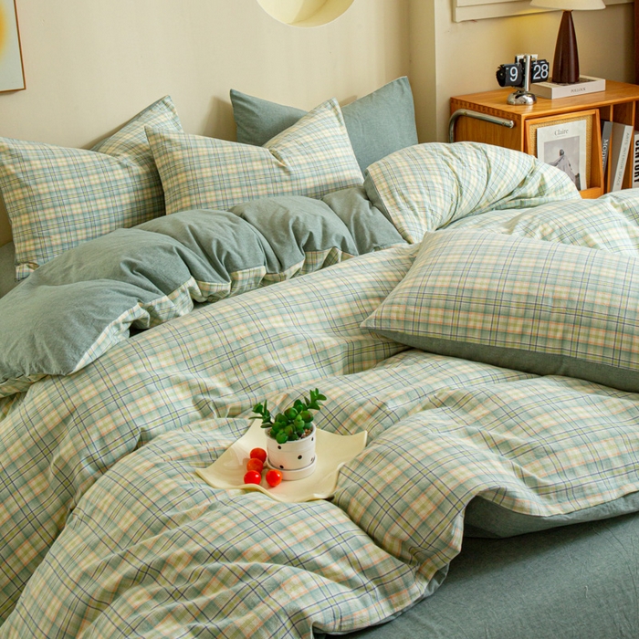 91家纺网 家纺一手货源 找家纺 优米家纺 2025新款色织全棉纯棉40支水洗四件套及床单系列-四件套 西瓜格