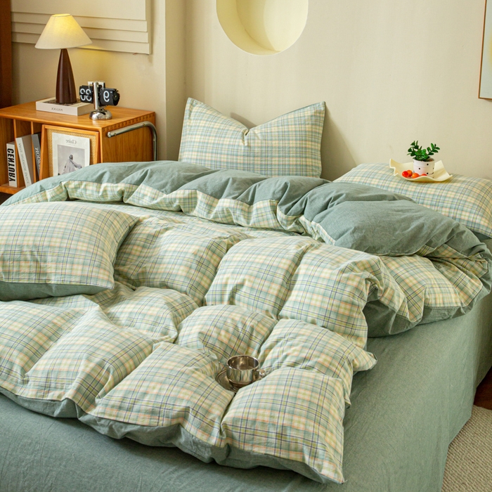 91家纺网 家纺一手货源 找家纺 优米家纺 2025新款色织全棉纯棉40支水洗四件套及床单系列-四件套 西瓜格