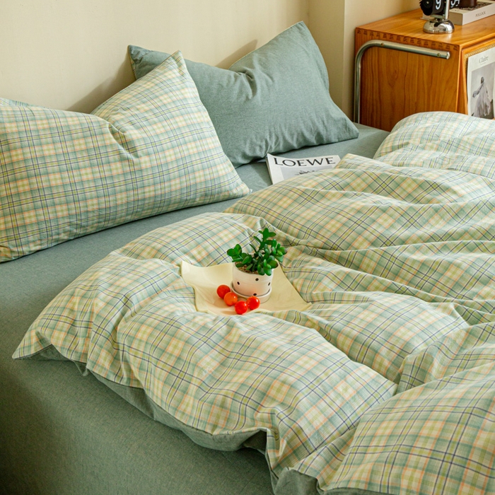 91家纺网 家纺一手货源 找家纺 优米家纺 2025新款色织全棉纯棉40支水洗四件套及床单系列-四件套 西瓜格