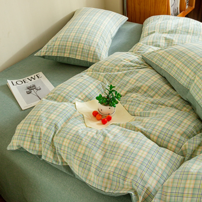 91家纺网 家纺一手货源 找家纺 优米家纺 2025新款色织全棉纯棉40支水洗四件套及床单系列-四件套 西瓜格