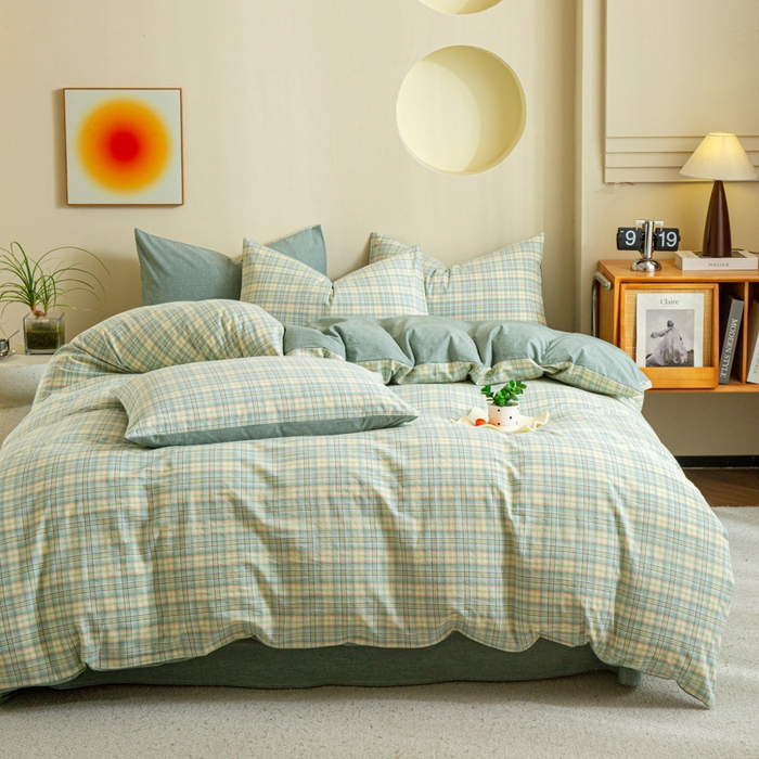 91家纺网 家纺一手货源 找家纺 优米家纺 2025新款色织全棉纯棉40支水洗四件套及床单系列-四件套 西瓜格