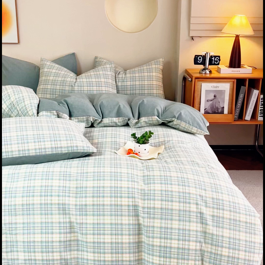 91家纺网 家纺一手货源 找家纺 优米家纺 2025新款色织全棉纯棉40支水洗四件套及床单系列-四件套 西瓜格