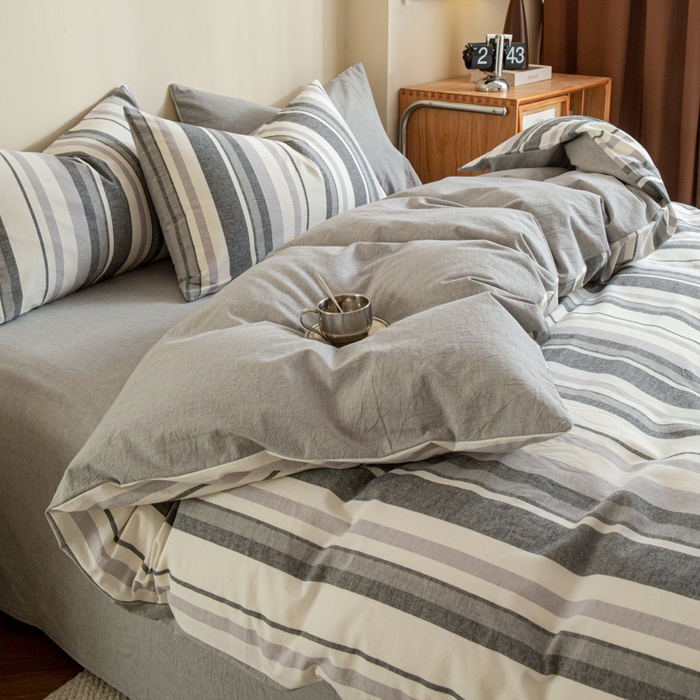 优米家纺 2025新款色织全棉纯棉40支水洗四件套及床单系列-四件套 西西里灰