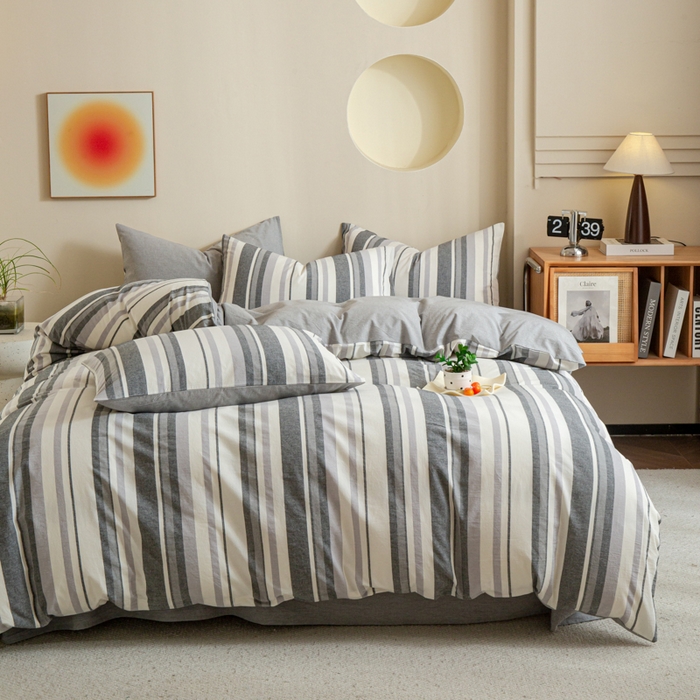 91家纺网 家纺一手货源 找家纺 优米家纺 2025新款色织全棉纯棉40支水洗四件套及床单系列-四件套 西西里灰