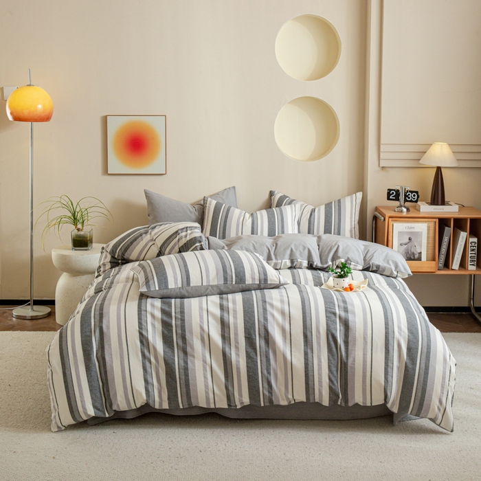 91家纺网 家纺一手货源 找家纺 优米家纺 2025新款色织全棉纯棉40支水洗四件套及床单系列-四件套 西西里灰