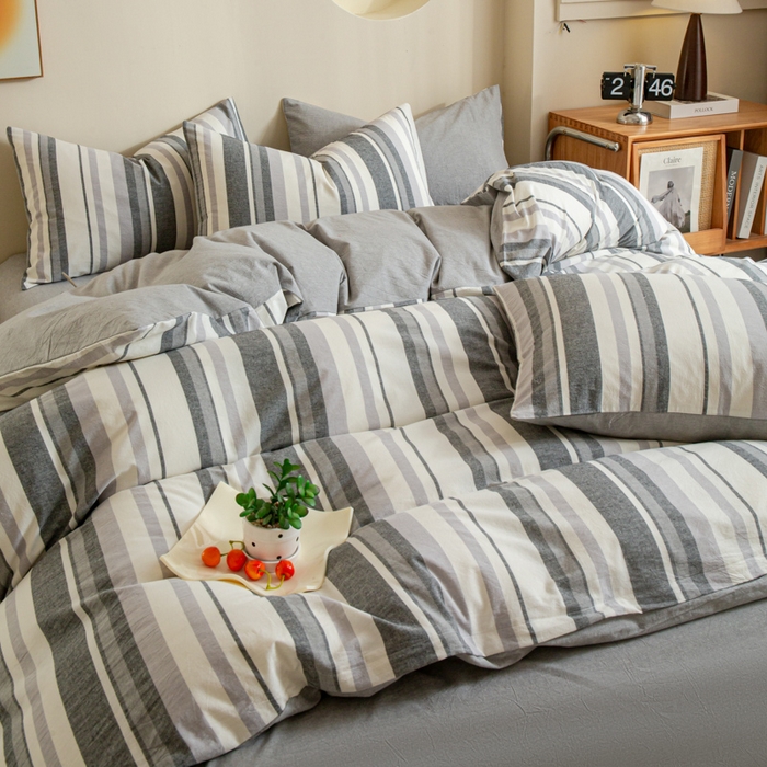 91家纺网 家纺一手货源 找家纺 优米家纺 2025新款色织全棉纯棉40支水洗四件套及床单系列-四件套 西西里灰