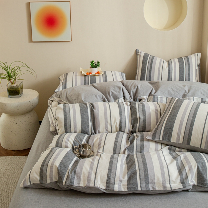 91家纺网 家纺一手货源 找家纺 优米家纺 2025新款色织全棉纯棉40支水洗四件套及床单系列-四件套 西西里灰