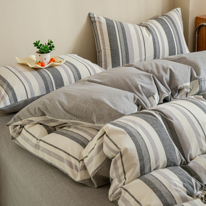 91家纺网 家纺一手货源 找家纺 优米家纺 2025新款色织全棉纯棉40支水洗四件套及床单系列-四件套 西西里灰