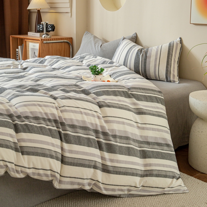 91家纺网 家纺一手货源 找家纺 优米家纺 2025新款色织全棉纯棉40支水洗四件套及床单系列-四件套 西西里灰