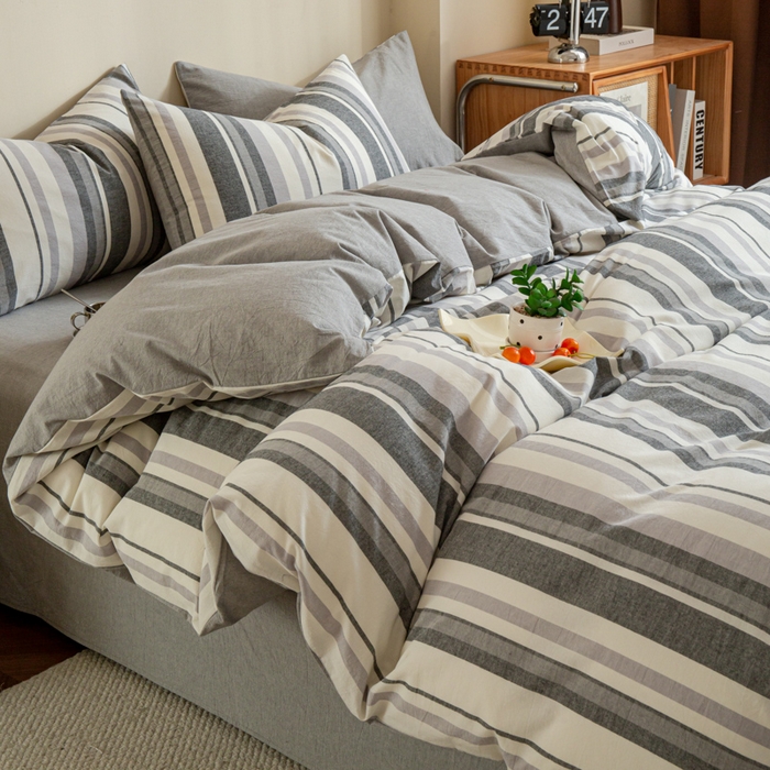 91家纺网 家纺一手货源 找家纺 优米家纺 2025新款色织全棉纯棉40支水洗四件套及床单系列-四件套 西西里灰