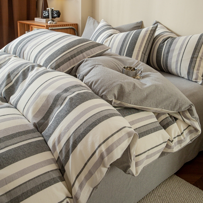 91家纺网 家纺一手货源 找家纺 优米家纺 2025新款色织全棉纯棉40支水洗四件套及床单系列-四件套 西西里灰