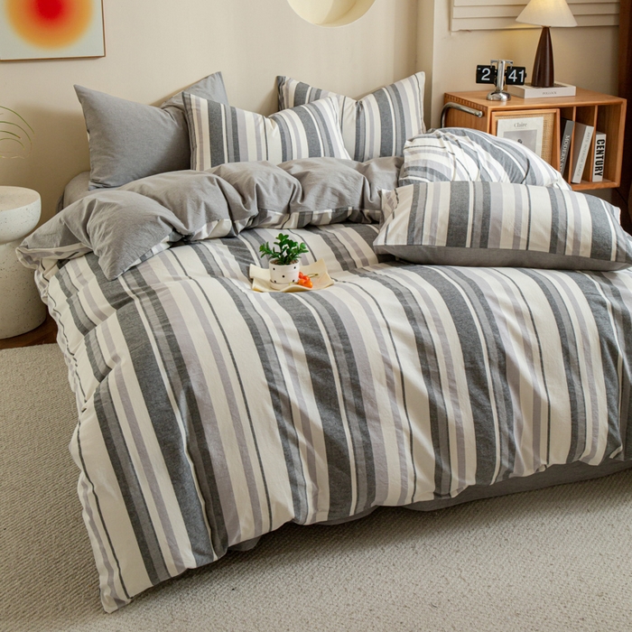 91家纺网 家纺一手货源 找家纺 优米家纺 2025新款色织全棉纯棉40支水洗四件套及床单系列-四件套 西西里灰