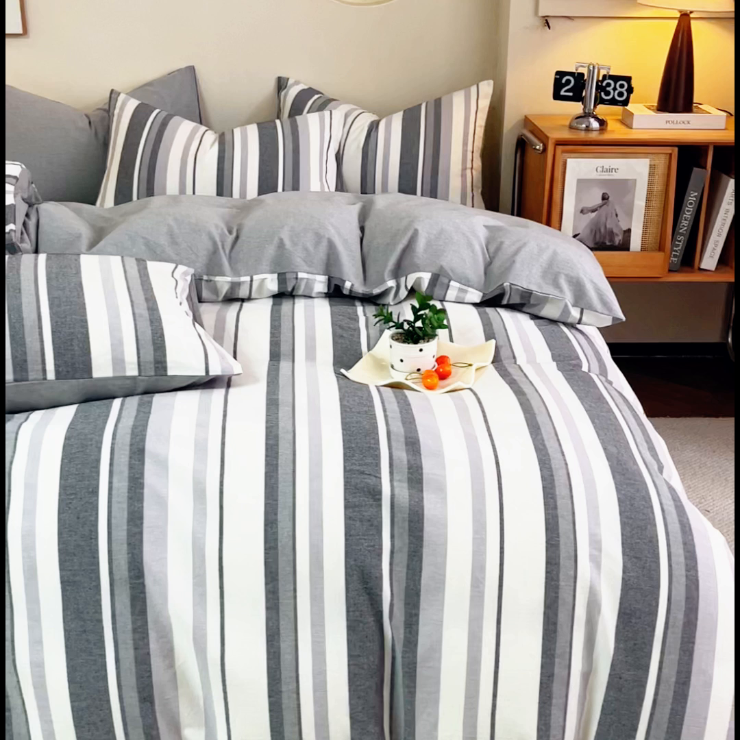 91家纺网 家纺一手货源 找家纺 优米家纺 2025新款色织全棉纯棉40支水洗四件套及床单系列-四件套 西西里灰
