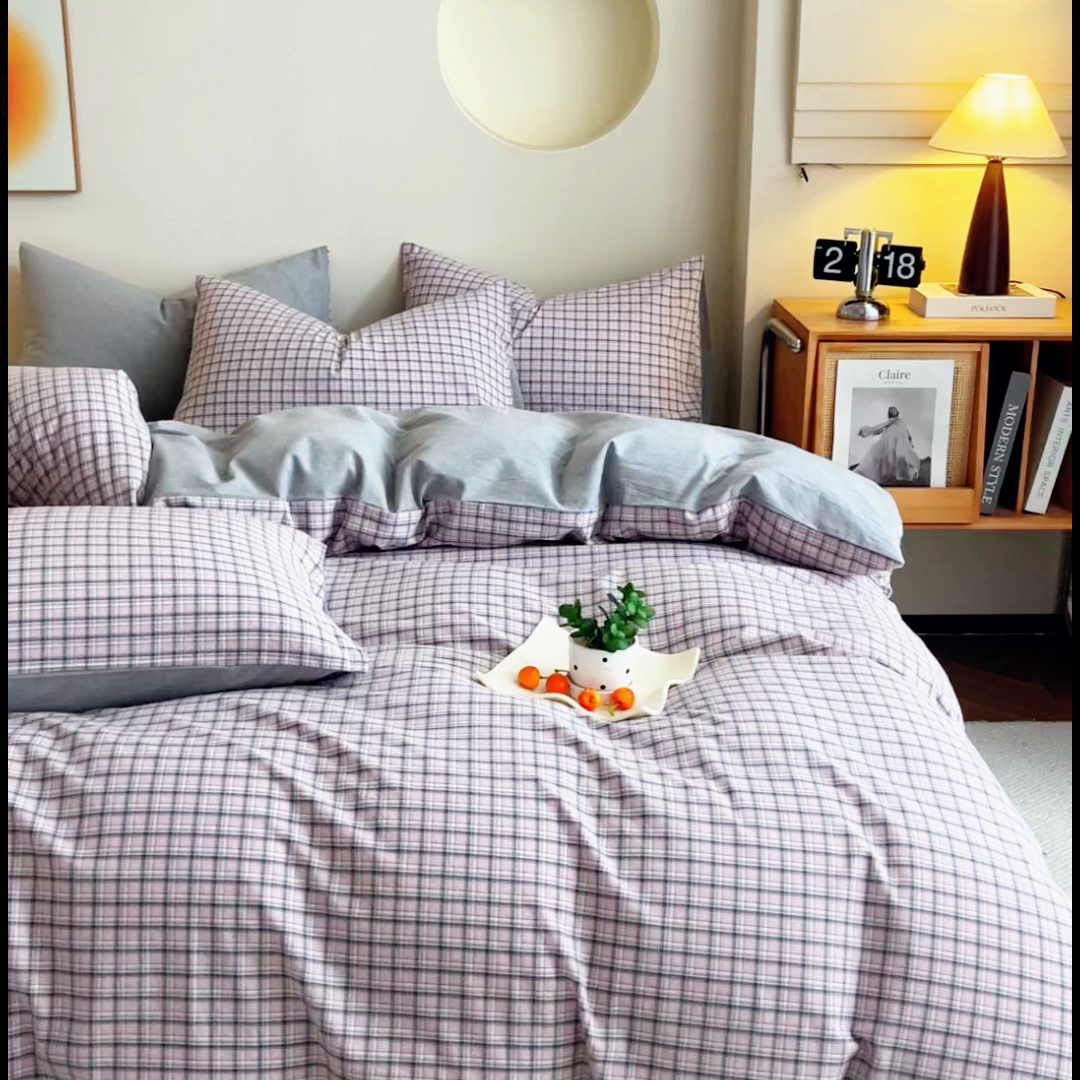 91家纺网 家纺一手货源 找家纺 优米家纺 2025新款色织全棉纯棉40支水洗四件套及床单系列-四件套 星空紫