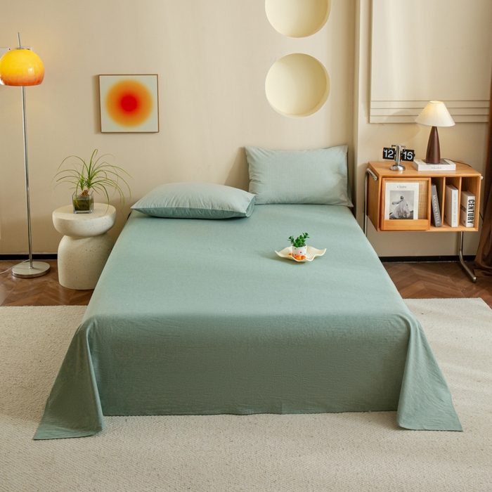 91家纺网 家纺一手货源 找家纺 优米家纺 2025新款色织全棉纯棉40支水洗四件套及床单系列-四件套 绿小格