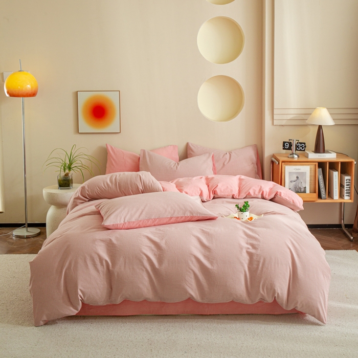 91家纺网 家纺一手货源 找家纺 优米家纺 2025新款色织全棉纯棉40支水洗四件套及床单系列-四件套 玉小格