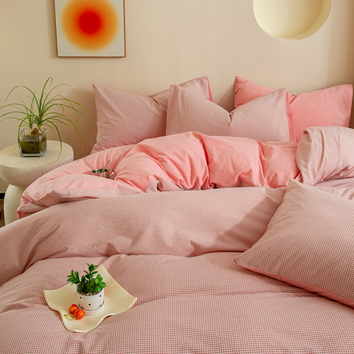 91家纺网 家纺一手货源 找家纺 优米家纺 2025新款色织全棉纯棉40支水洗四件套及床单系列-四件套 玉小格