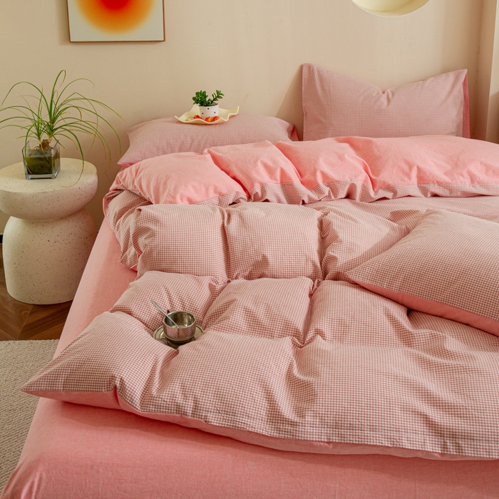 91家纺网 家纺一手货源 找家纺 优米家纺 2025新款色织全棉纯棉40支水洗四件套及床单系列-四件套 玉小格