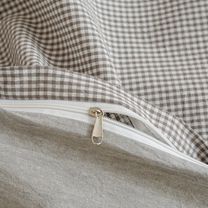 91家纺网 家纺一手货源 找家纺 优米家纺 2025新款色织全棉纯棉40支水洗四件套及床单系列-四件套 灰小格