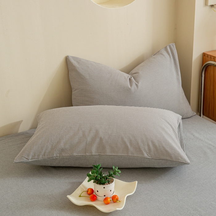 91家纺网 家纺一手货源 找家纺 优米家纺 2025新款色织全棉纯棉40支水洗四件套及床单系列-四件套 灰小格