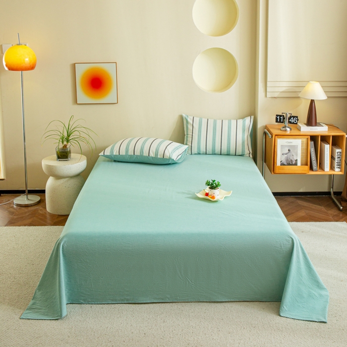 91家纺网 家纺一手货源 找家纺 优米家纺 2025新款色织全棉纯棉40支水洗四件套系列-单床单 草原绿