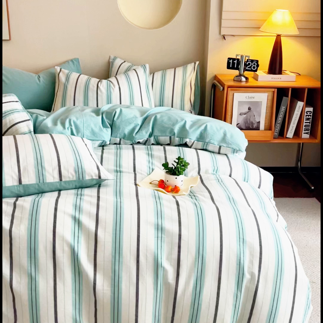 91家纺网 家纺一手货源 找家纺 优米家纺 2025新款色织全棉纯棉40支水洗四件套系列-单床单 草原绿