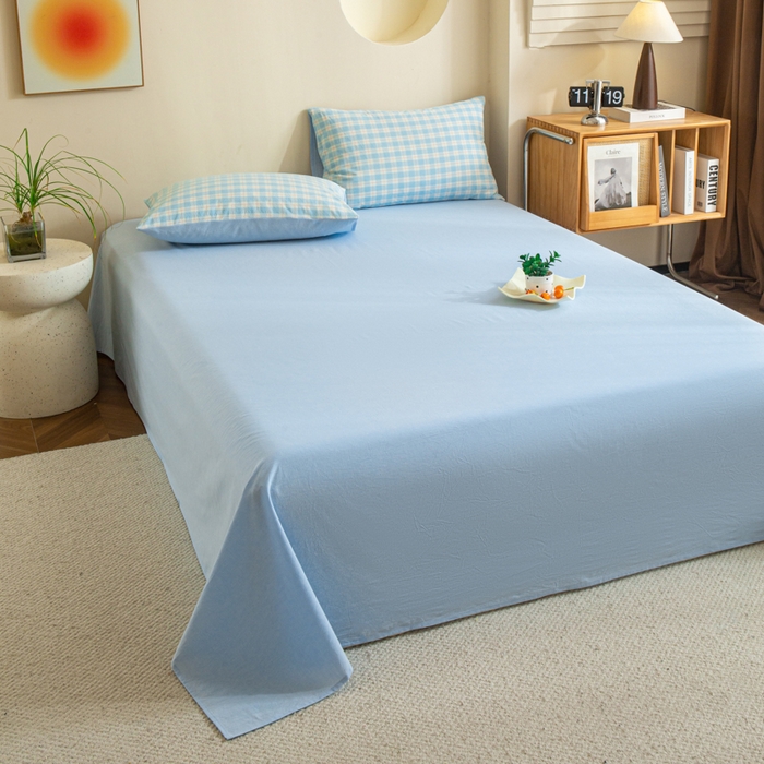 91家纺网 家纺一手货源 找家纺 优米家纺 2025新款色织全棉纯棉40支水洗四件套系列-单床单 扶摇蓝