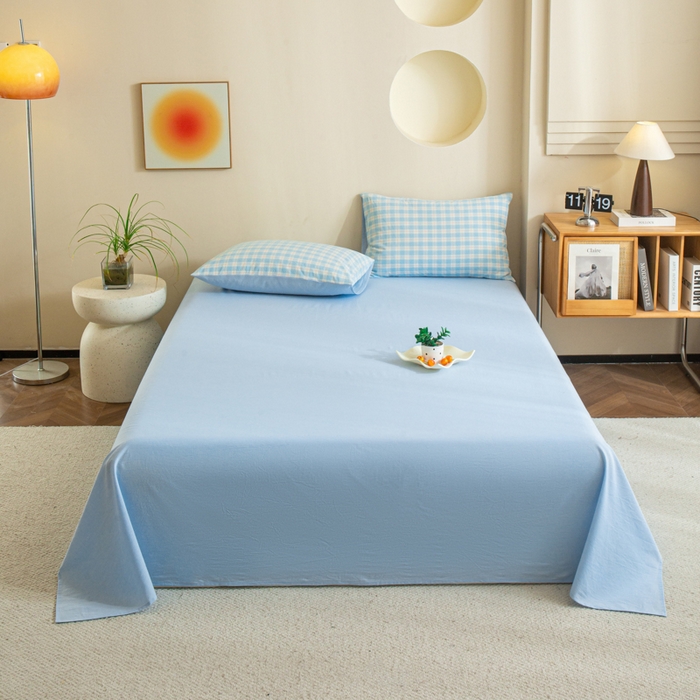 91家纺网 家纺一手货源 找家纺 优米家纺 2025新款色织全棉纯棉40支水洗四件套系列-单床单 扶摇蓝