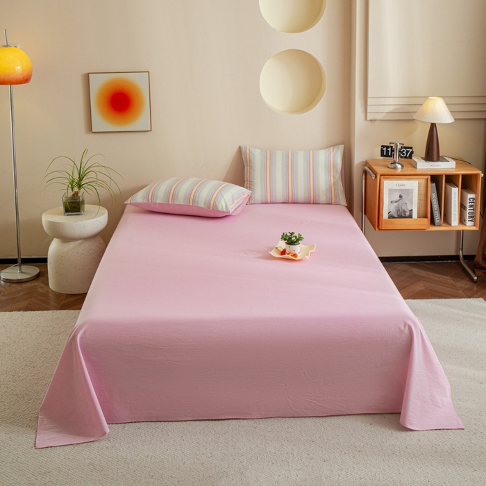 91家纺网 家纺一手货源 找家纺 优米家纺 2025新款色织全棉纯棉40支水洗四件套系列-单床单 锦素粉