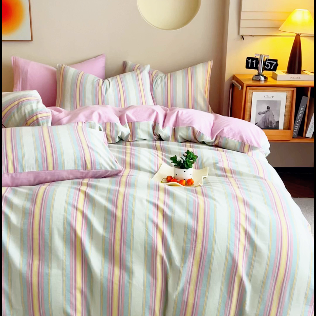 91家纺网 家纺一手货源 找家纺 优米家纺 2025新款色织全棉纯棉40支水洗四件套系列-单床单 锦素粉