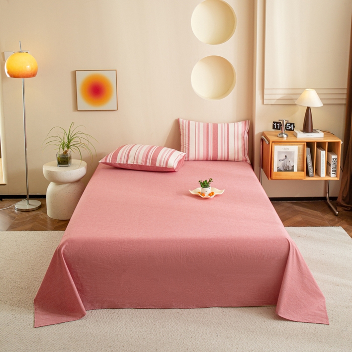 91家纺网 家纺一手货源 找家纺 优米家纺 2025新款色织全棉纯棉40支水洗四件套系列-单床单 麦田粉