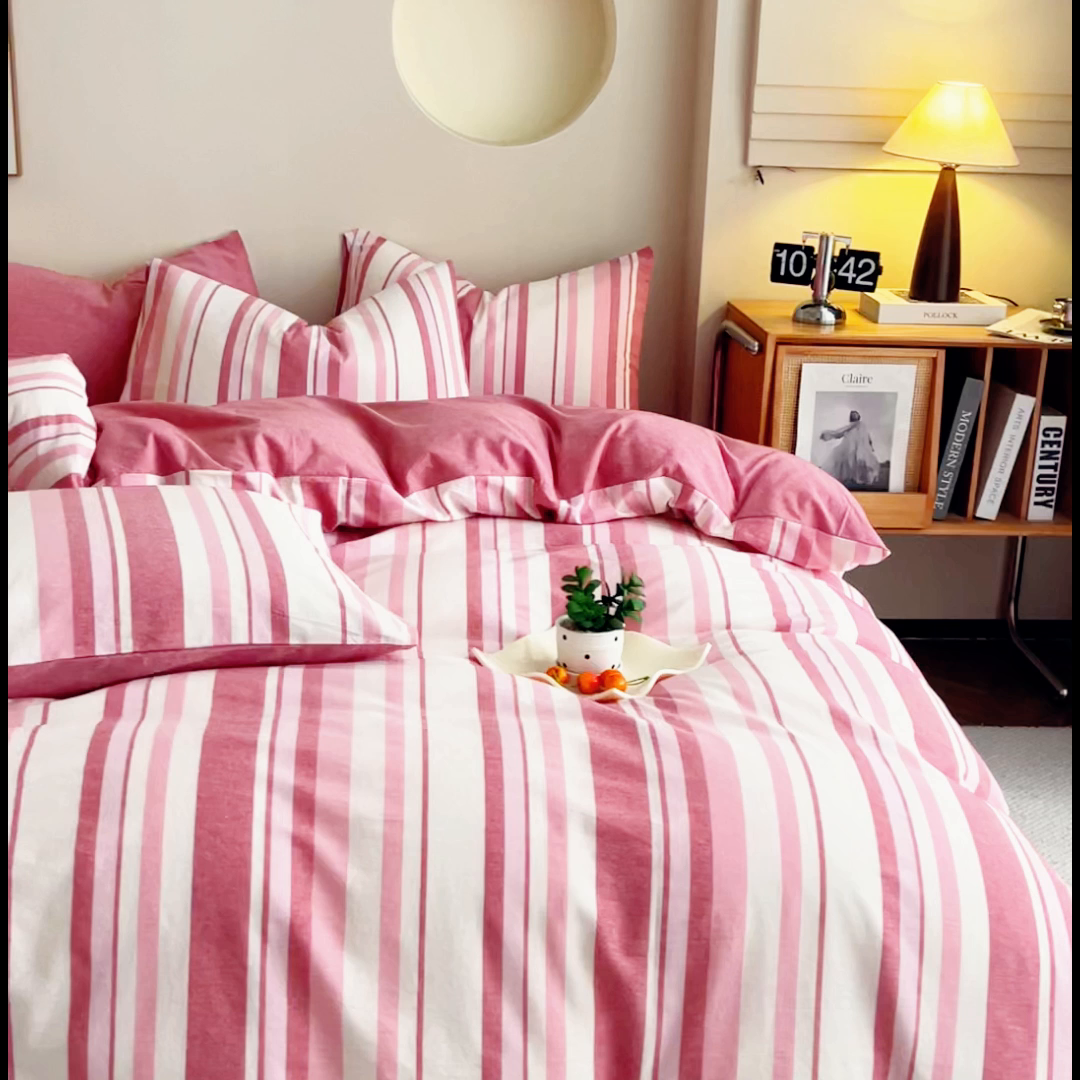 91家纺网 家纺一手货源 找家纺 优米家纺 2025新款色织全棉纯棉40支水洗四件套系列-单床单 麦田粉