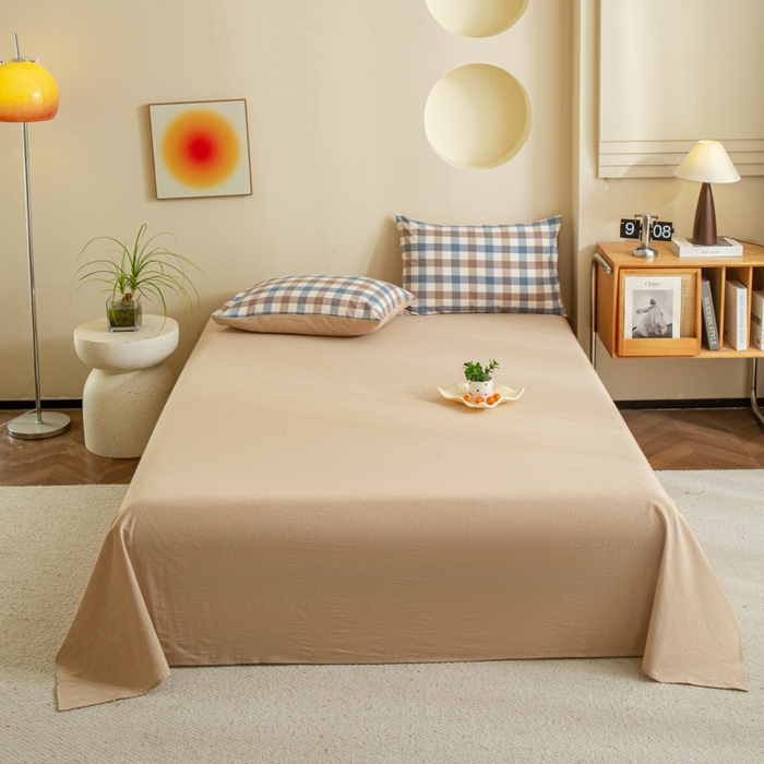 91家纺网 家纺一手货源 找家纺 优米家纺 2025新款色织全棉纯棉40支水洗四件套系列-单床单 麦丫咖