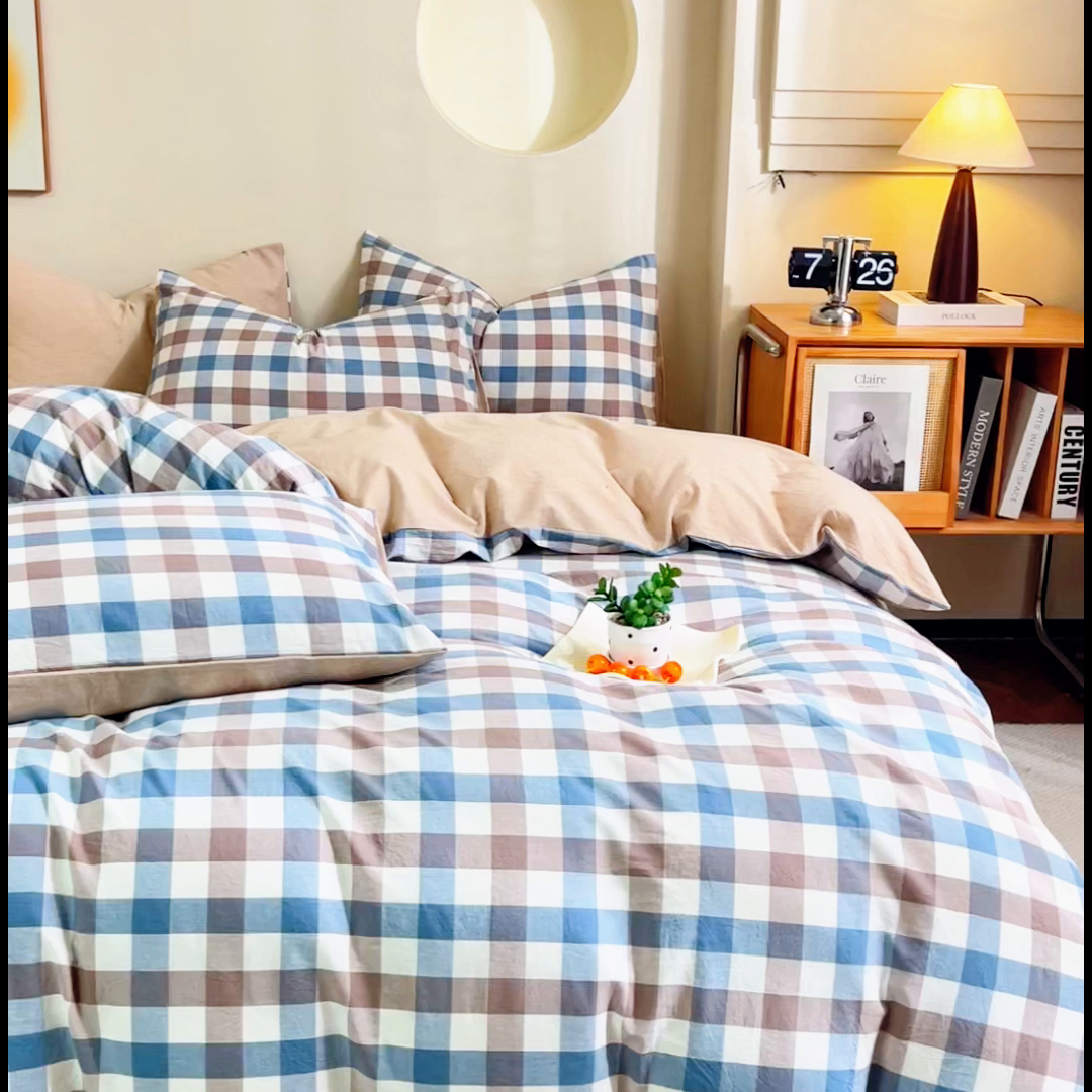 91家纺网 家纺一手货源 找家纺 优米家纺 2025新款色织全棉纯棉40支水洗四件套系列-单床单 麦丫咖