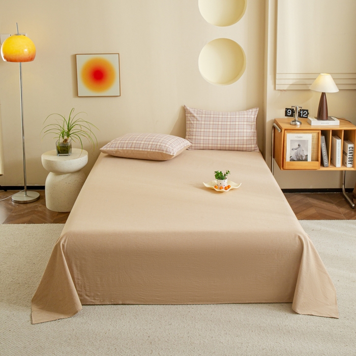 91家纺网 家纺一手货源 找家纺 优米家纺 2025新款色织全棉纯棉40支水洗四件套系列-单床单 暮光粉