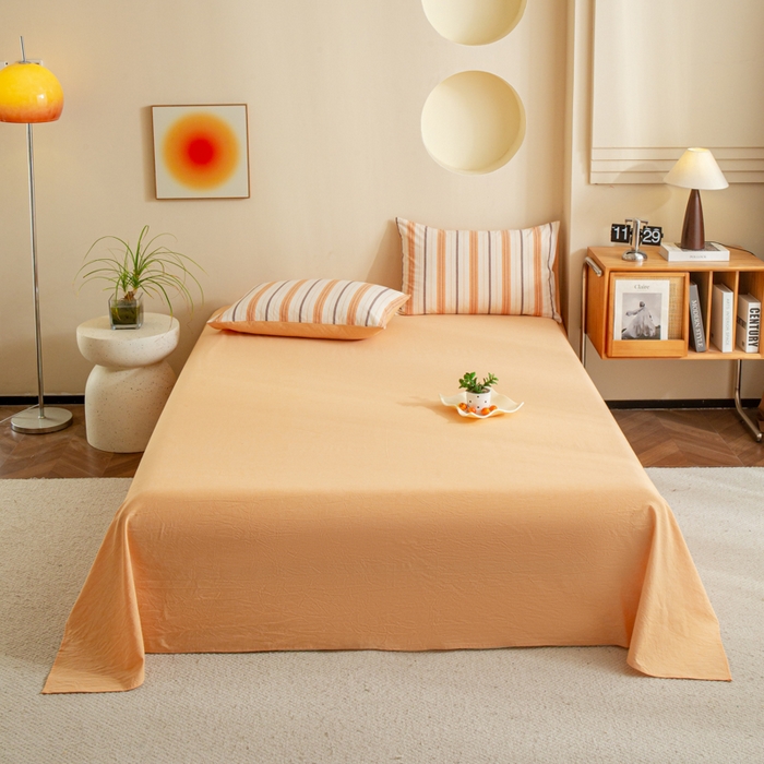 91家纺网 家纺一手货源 找家纺 优米家纺 2025新款色织全棉纯棉40支水洗四件套系列-单床单 泡芙桔