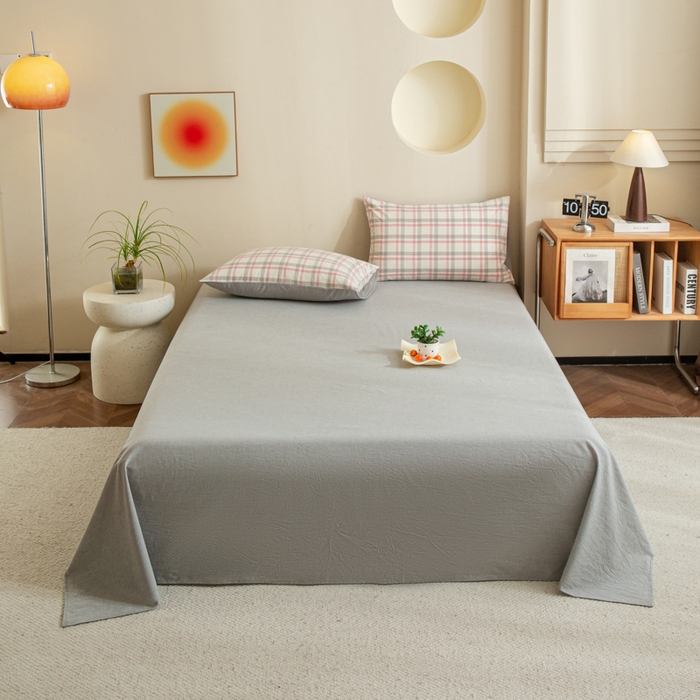 91家纺网 家纺一手货源 找家纺 优米家纺 2025新款色织全棉纯棉40支水洗四件套系列-单床单 桃花坞粉+灰