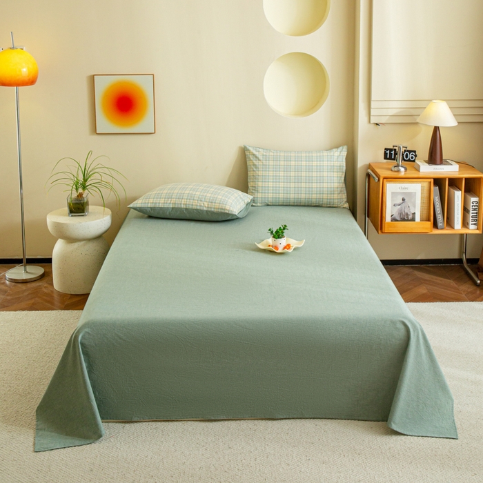 91家纺网 家纺一手货源 找家纺 优米家纺 2025新款色织全棉纯棉40支水洗四件套系列-单床单 西瓜格