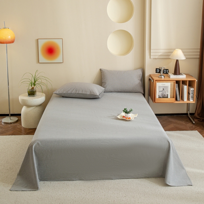 91家纺网 家纺一手货源 找家纺 优米家纺 2025新款色织全棉纯棉40支水洗四件套系列-单床单 灰小格