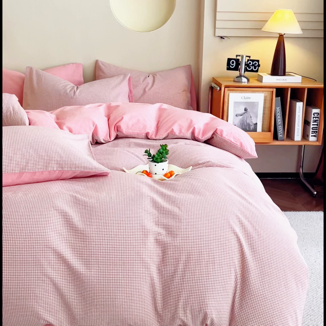 91家纺网 家纺一手货源 找家纺 优米家纺 2025新款色织全棉纯棉40支水洗四件套系列-单床单 玉小格