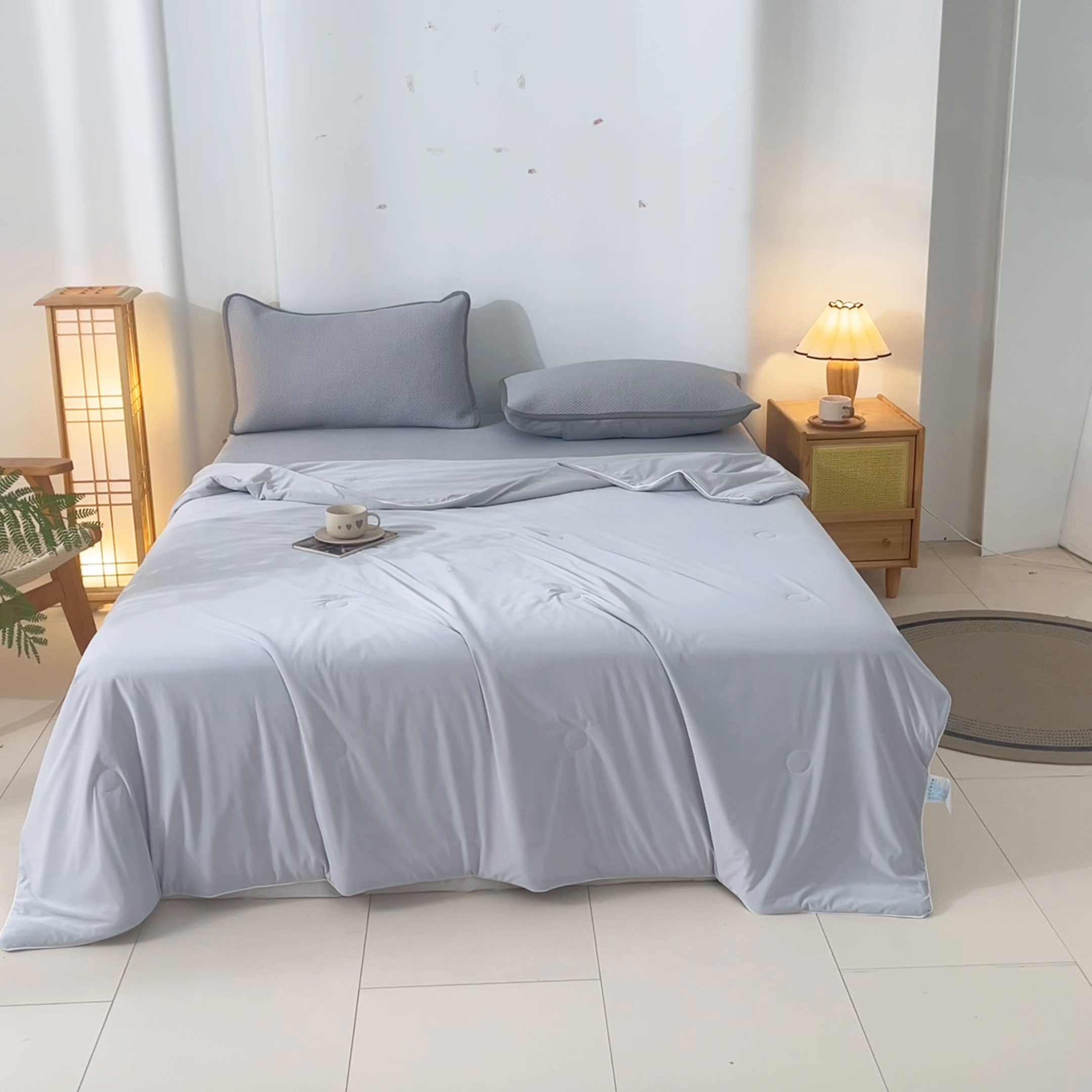 91家纺网 家纺一手货源 找家纺 （总）欧邦 2025春夏新款PE凉感冰豆豆床笠款夏被夏凉被空调被四件套