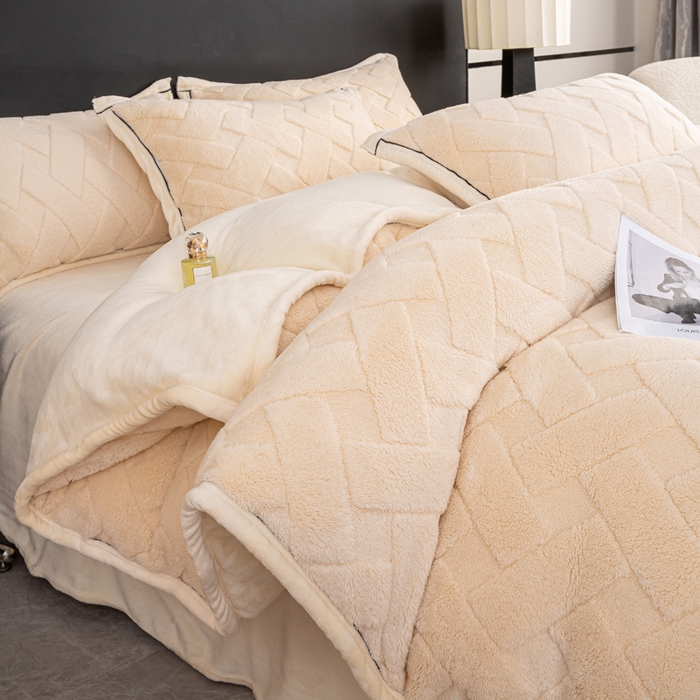 91家纺网 家纺一手货源 找家纺 （总）耐思家纺 2024新款加厚提花兔绒四件套