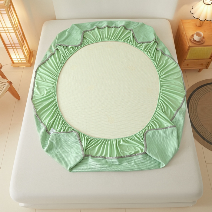 91家纺网 家纺一手货源 找家纺 欧邦 2025春夏新款PE凉感冰豆豆床笠款夏被夏凉被空调被四件套 四叶草-绿