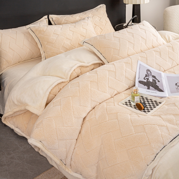 91家纺网 家纺一手货源 找家纺 （总）耐思家纺 2024新款加厚提花兔绒套件单品-单被套